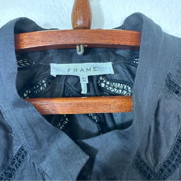 Frame Denim Black Mini Dress with Puff Sleeves and Mandarin Collar - Picture 4 of 11